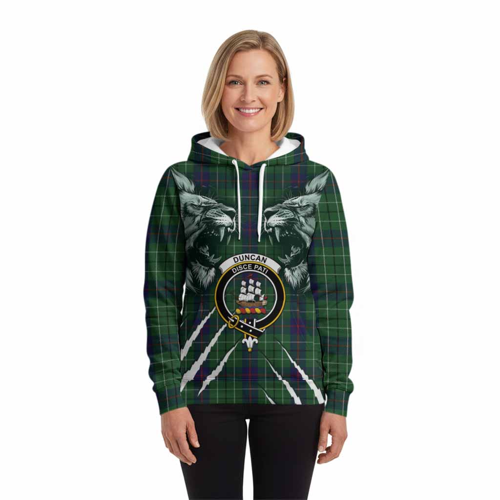 Duncan Tartan Crest Hoodie Ferocious Lion Style