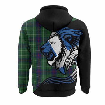 Duncan Tartan Crest Hoodie Scottish Golden Lions Wave Flow