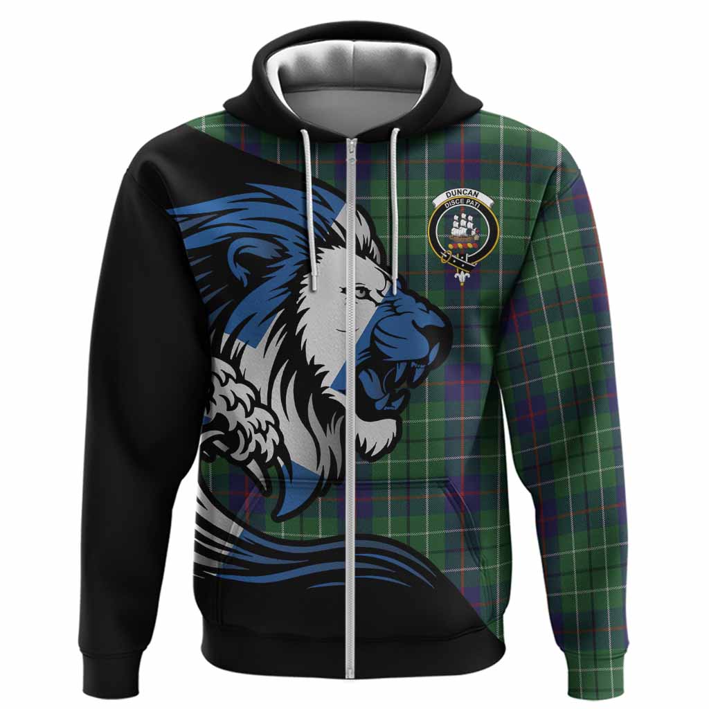 Duncan Tartan Crest Hoodie Scottish Golden Lions Wave Flow
