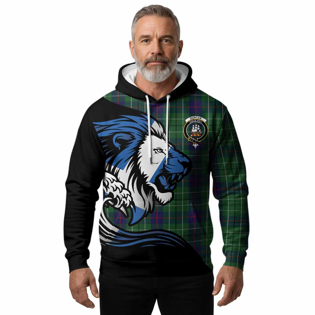 Duncan Tartan Crest Hoodie Scottish Golden Lions Wave Flow