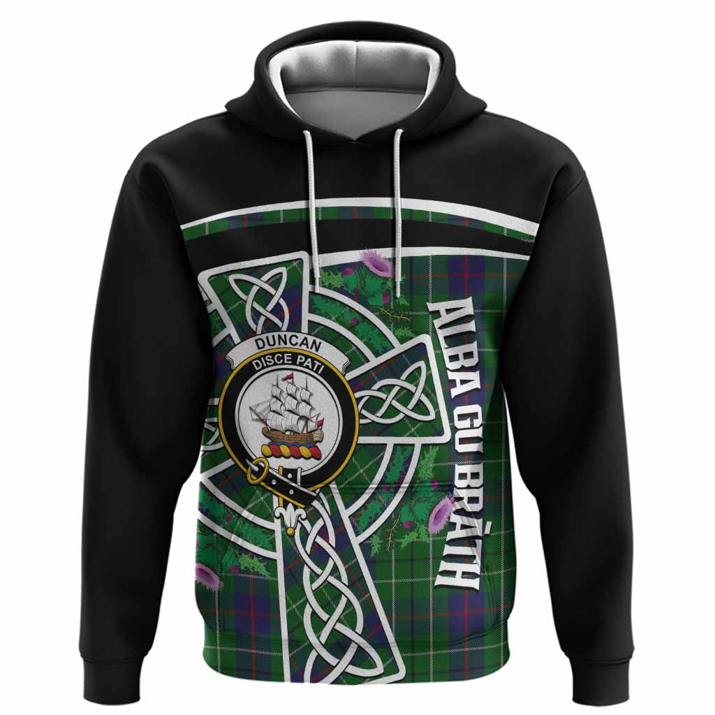 Duncan Tartan Crest Hoodie Scottish Thistle Celtic Cross Alba Gu Brath
