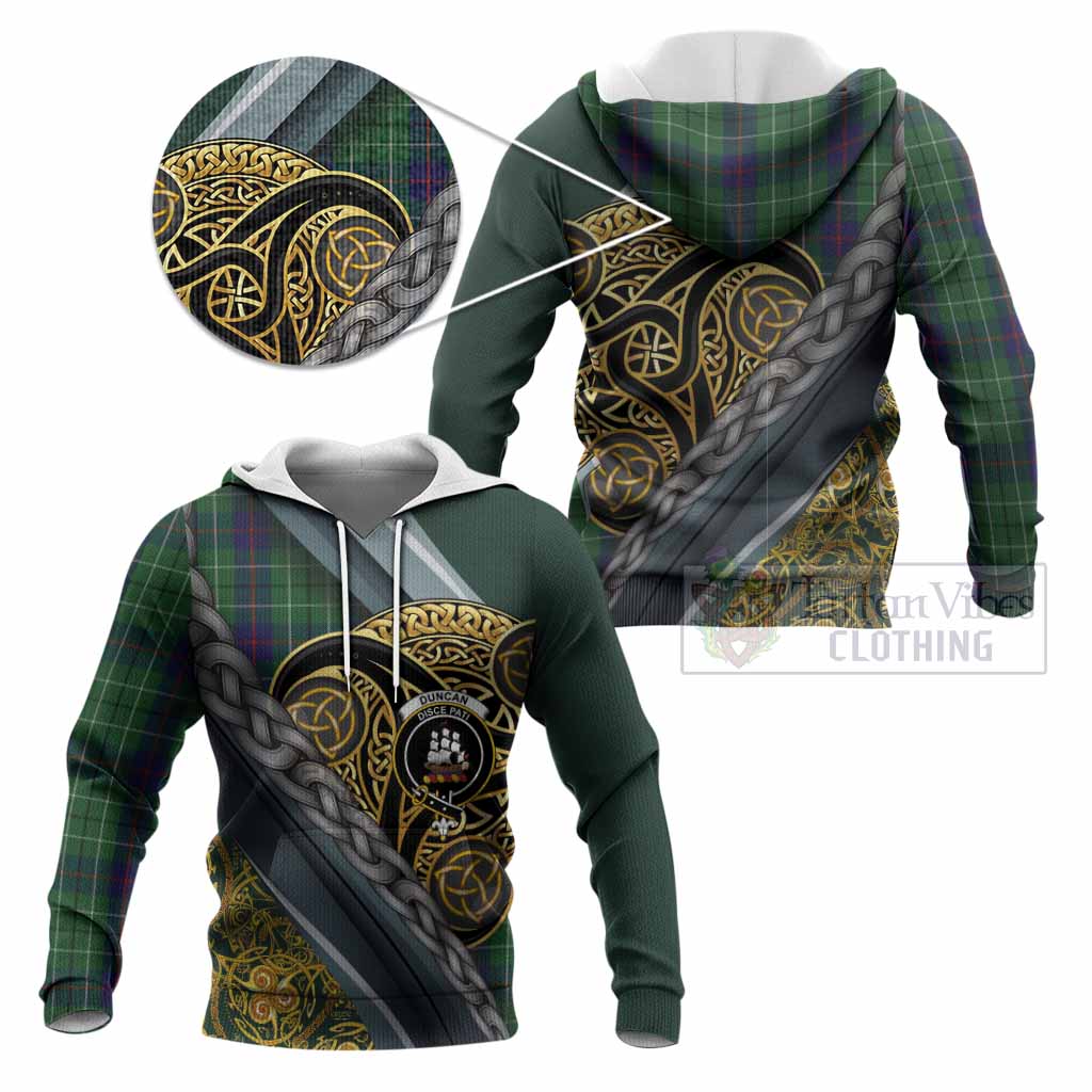 Duncan Tartan Crest Knitted Hoodie Scottish Triskele Celtic