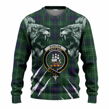 Duncan Tartan Crest Knitted Sweater Ferocious Lion Style