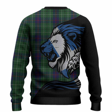 Duncan Tartan Crest Knitted Sweater Scottish Golden Lions Wave Flow