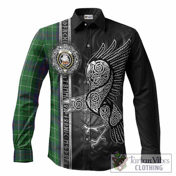 Duncan Tartan Crest Long Sleeve Button Shirts Norse Mythology Viking Odin Crow Tattoo