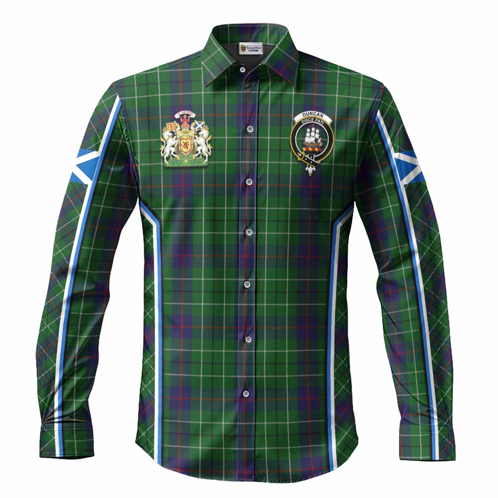 Duncan Tartan Crest Long Sleeve Button Shirts Scotland Coat of Arm Flag Style - Tartan Vibes Clothing