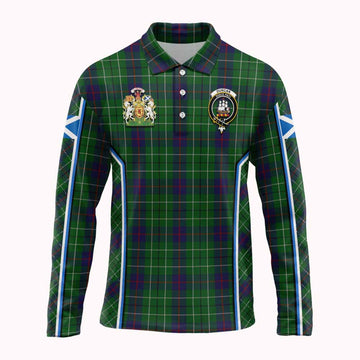 Duncan Tartan Crest Long Sleeve Polo Shirt Scotland Coat of Arm Flag Style