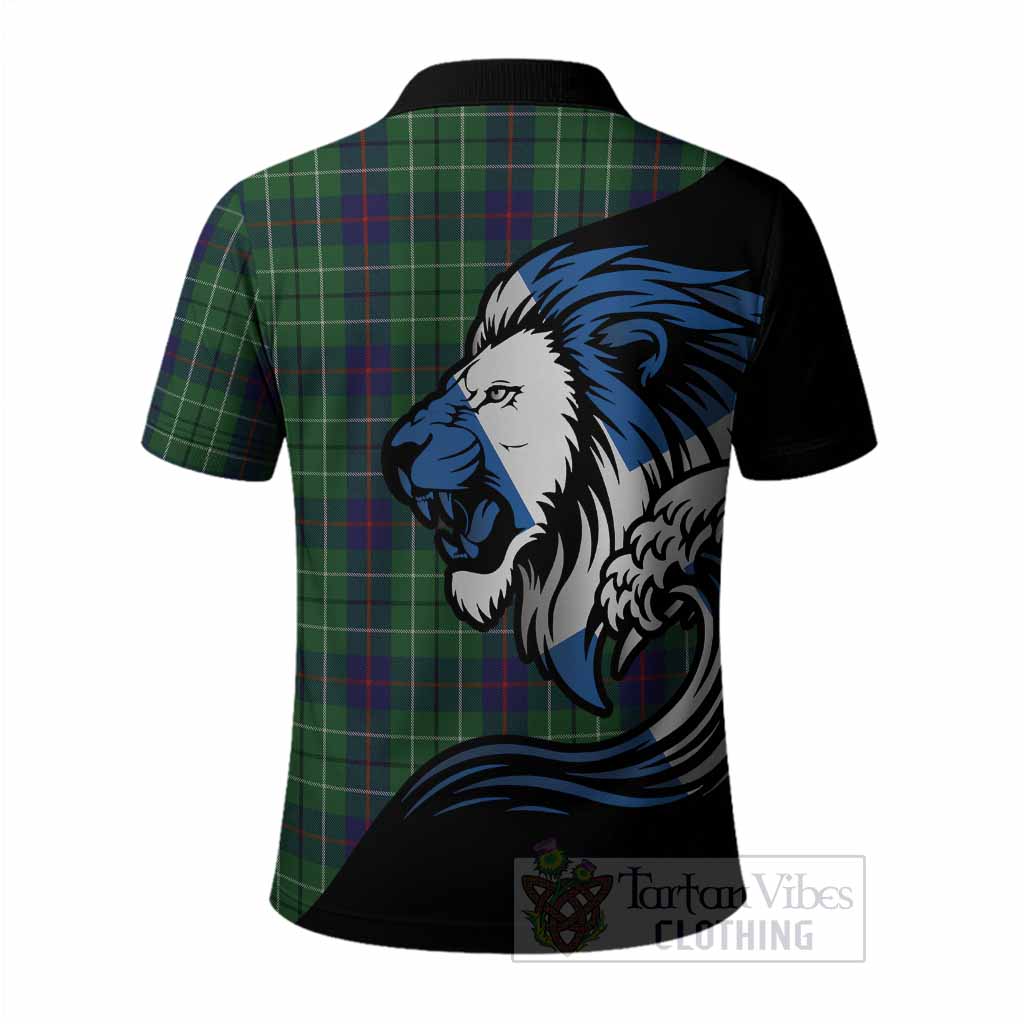 Duncan Tartan Crest Polo Shirt Scottish Golden Lions Wave Flow