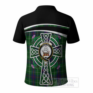 Duncan Tartan Crest Polo Shirt Scottish Thistle Celtic Cross Alba Gu Brath