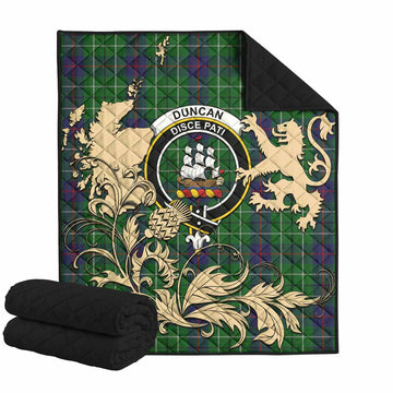 Duncan Tartan Crest Premium Quilt with Scottish Iconic Symbols 