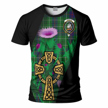Duncan Tartan Crest T-Shirt Celtic Cross Thistle Flowers