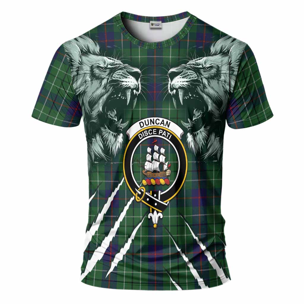 Duncan Tartan Crest T-Shirt Ferocious Lion Style