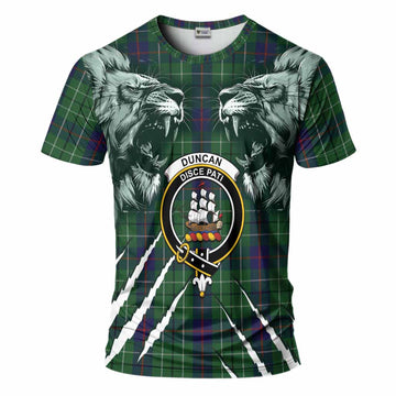 Duncan Tartan Crest T-Shirt Ferocious Lion Style
