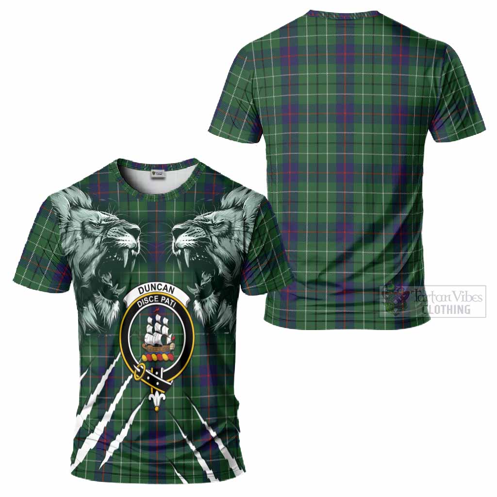 Duncan Tartan Crest T-Shirt Ferocious Lion Style
