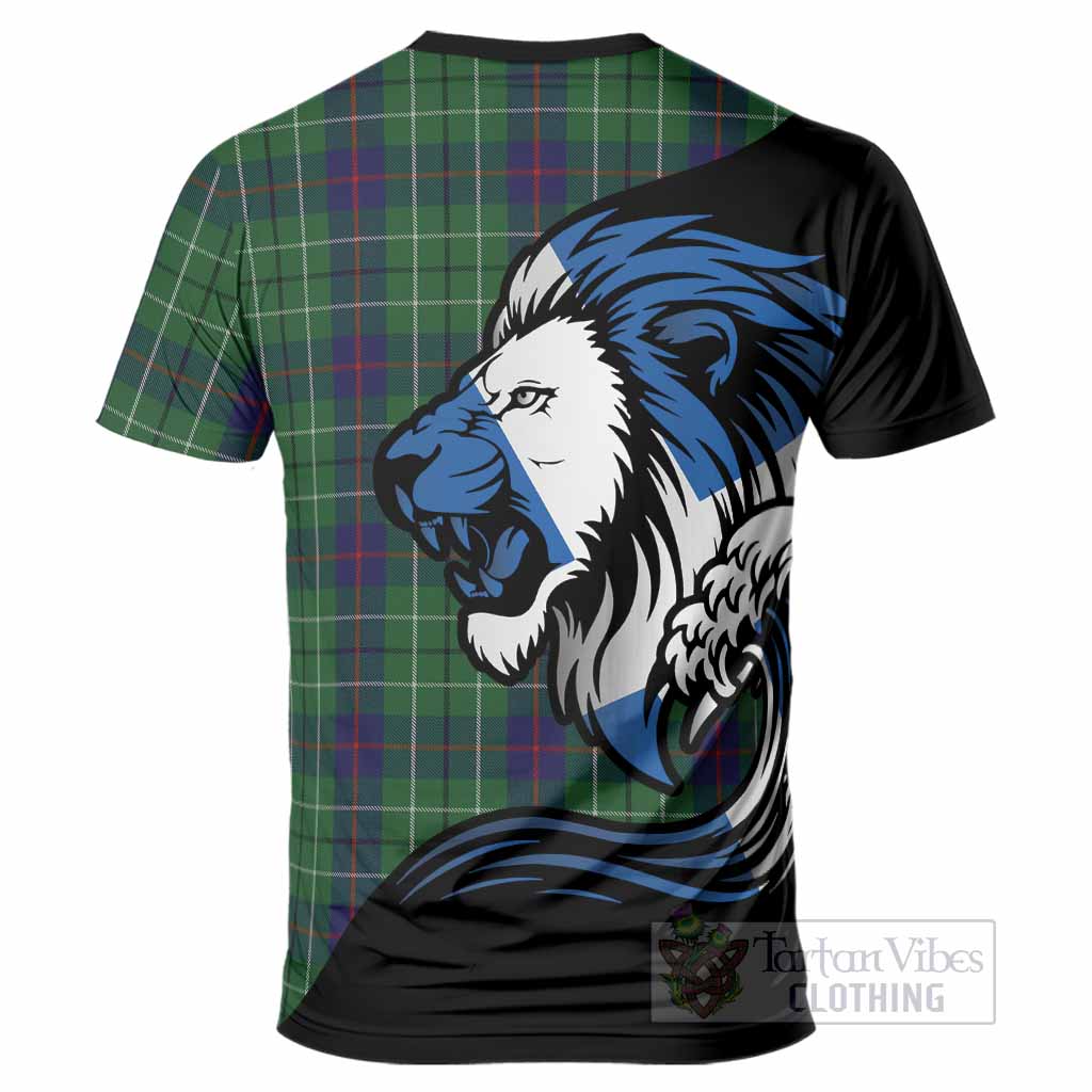 Duncan Tartan Crest T-Shirt Scottish Golden Lions Wave Flow
