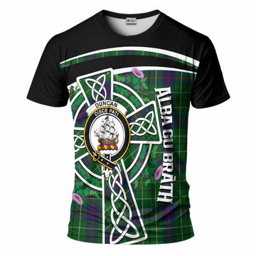 Duncan Tartan Crest T-Shirt Scottish Thistle Celtic Cross Alba Gu Brath