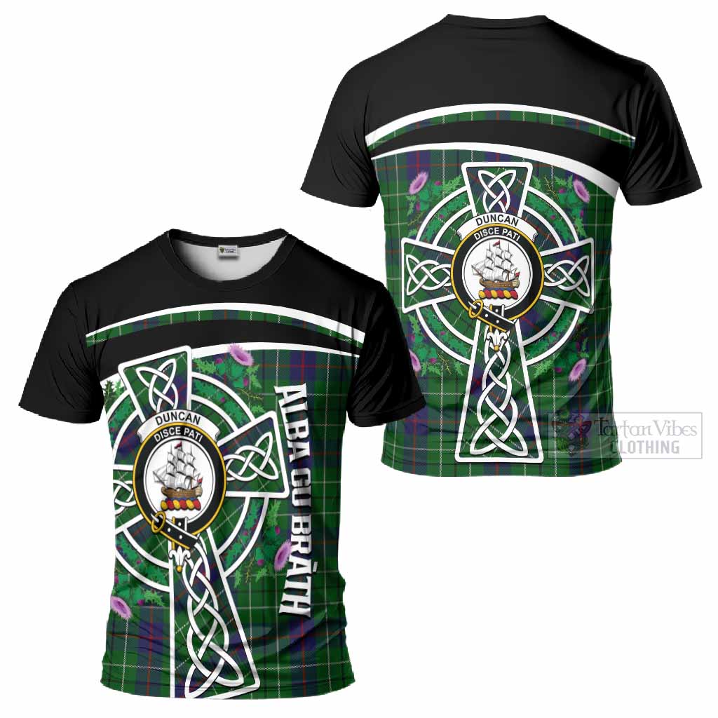 Duncan Tartan Crest T-Shirt Scottish Thistle Celtic Cross Alba Gu Brath