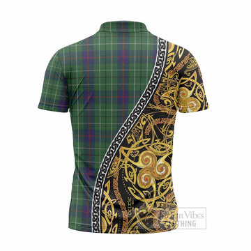 Duncan Tartan Crest Zipper Polo Shirt Celtic Knot and Triple Trickle Spiral Symbols