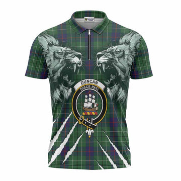 Duncan Tartan Crest Zipper Polo Shirt Ferocious Lion Style