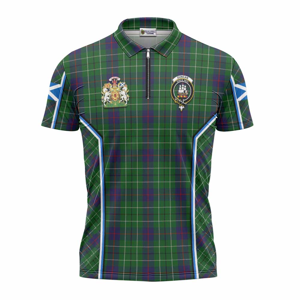 Duncan Tartan Crest Zipper Polo Shirt Scotland Coat of Arm Flag Style - Tartan Vibes Clothing