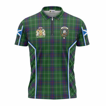 Duncan Tartan Crest Zipper Polo Shirt Scotland Coat of Arm Flag Style