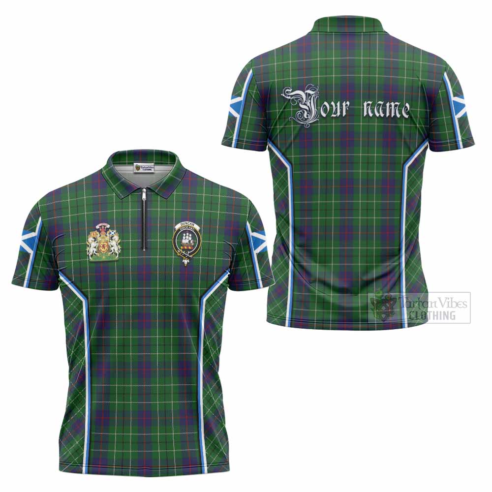 Duncan Tartan Crest Zipper Polo Shirt Scotland Coat of Arm Flag Style - Tartan Vibes Clothing