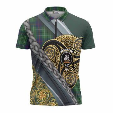 Duncan Tartan Crest Zipper Polo Shirt Scottish Triskele Celtic