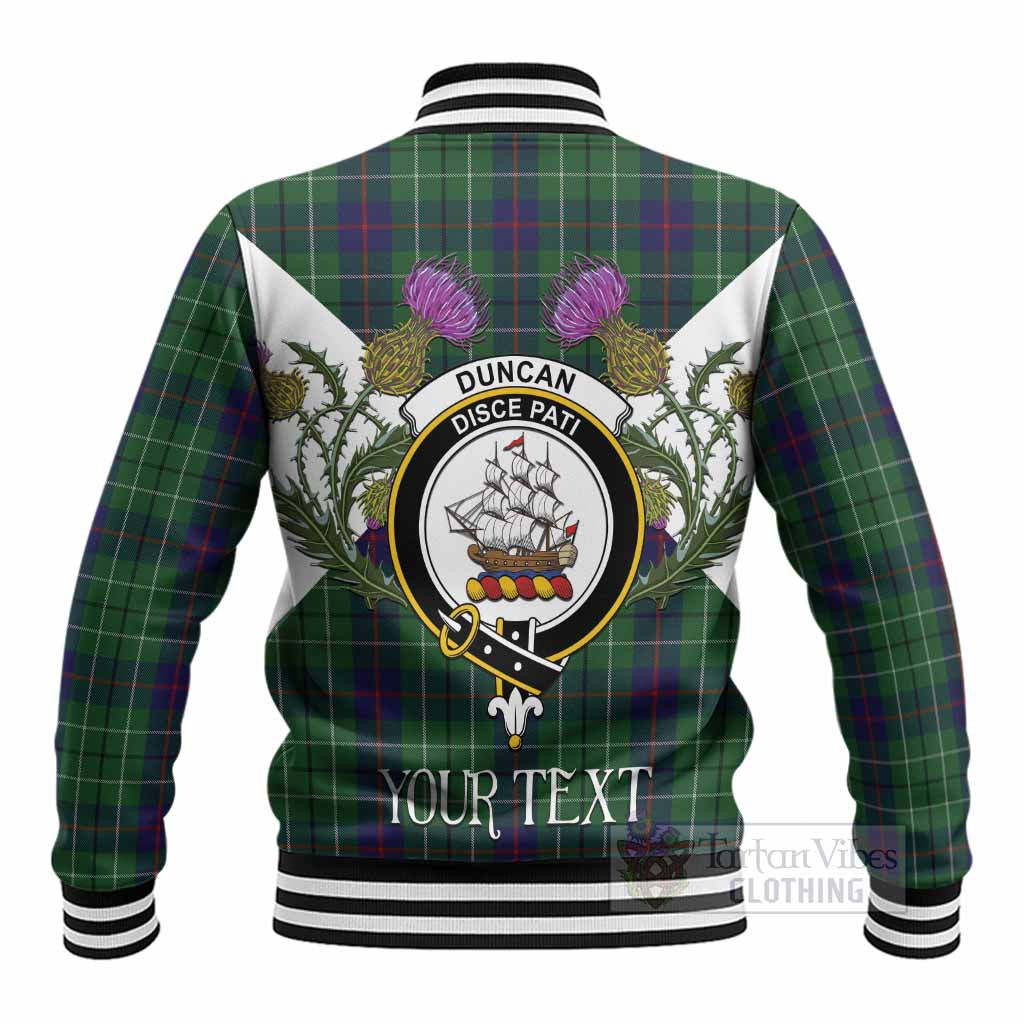 Duncan Tartan Family Crest Baseball Jacket Scottish Burns Night Thistle Floral