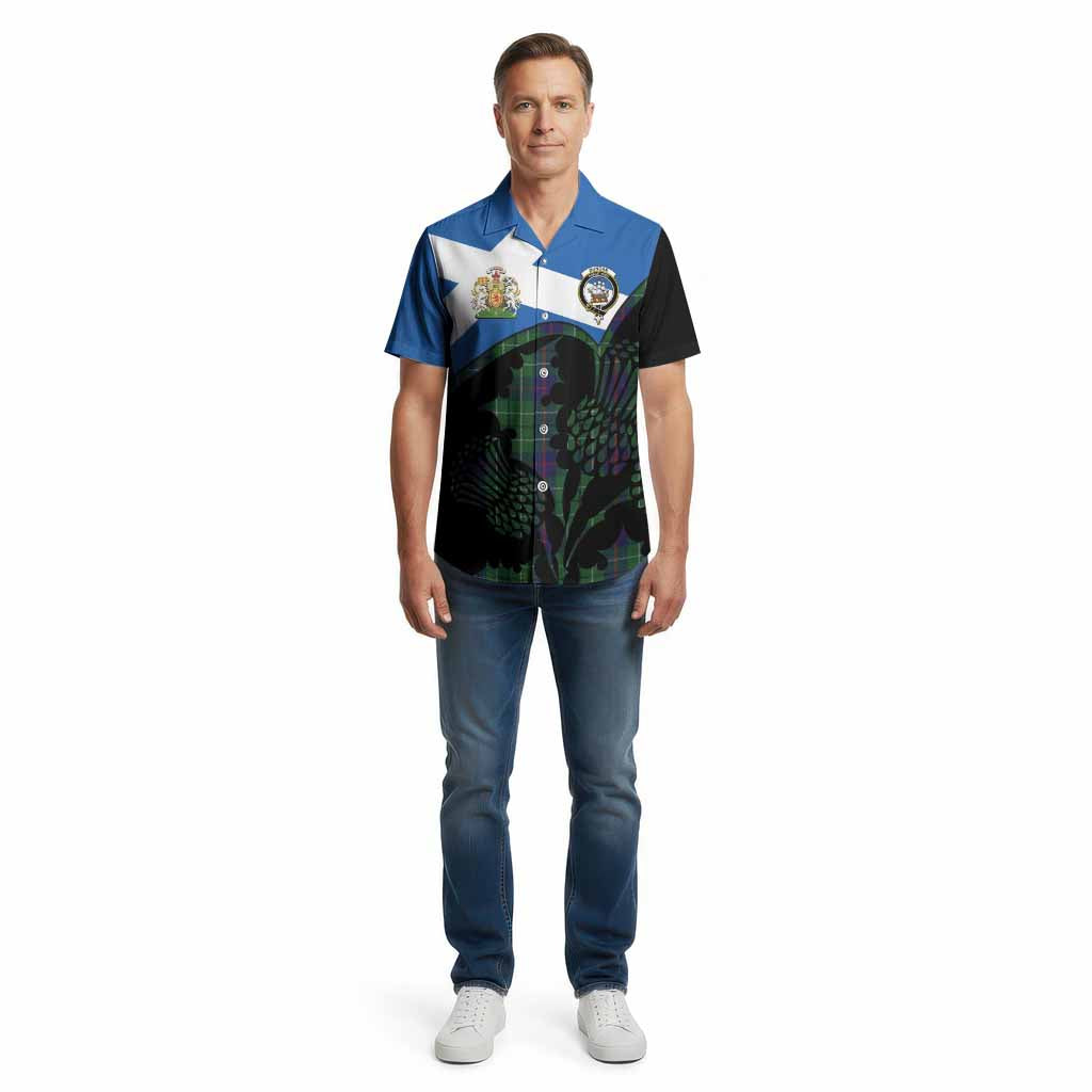 Duncan Tartan Family Crest Cotton Hawaiian Shirt Scotland Thistle Floral Flag Style