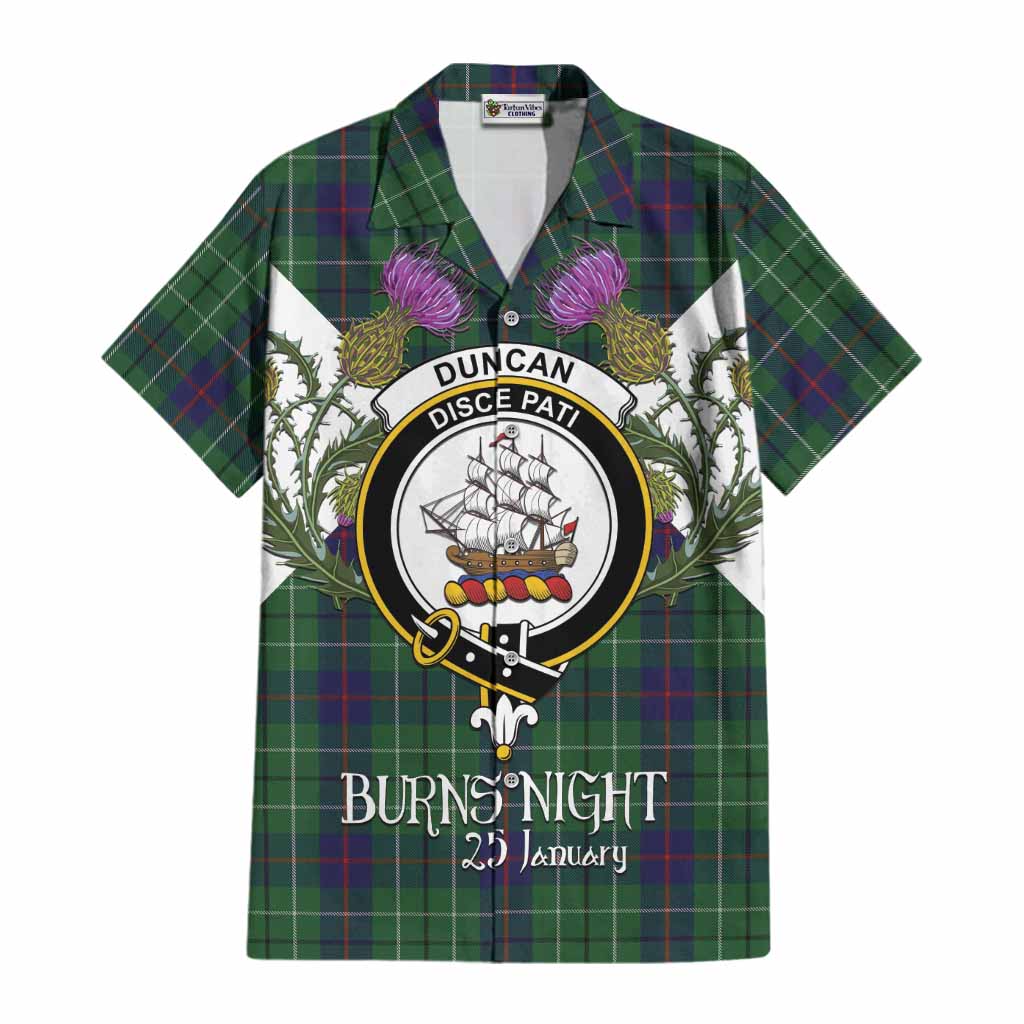 Duncan Tartan Family Crest Cotton Hawaiian Shirt Scottish Burns Night Thistle Floral