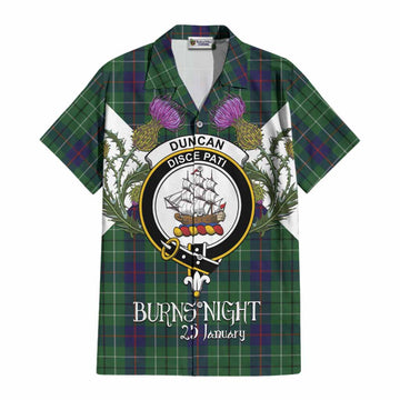 Duncan Tartan Family Crest Cotton Hawaiian Shirt Scottish Burns Night Thistle Floral