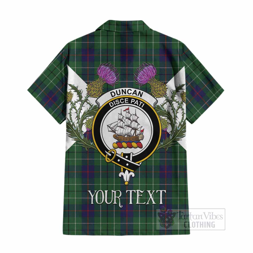 Duncan Tartan Family Crest Cotton Hawaiian Shirt Scottish Burns Night Thistle Floral