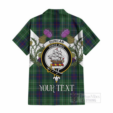 Duncan Tartan Family Crest Cotton Hawaiian Shirt Scottish Burns Night Thistle Floral