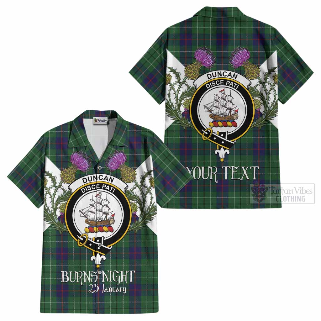 Duncan Tartan Family Crest Cotton Hawaiian Shirt Scottish Burns Night Thistle Floral
