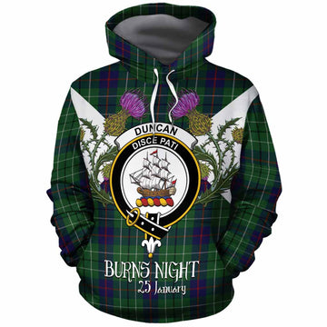 Duncan Tartan Family Crest Cotton Hoodie Scottish Burns Night Thistle Floral