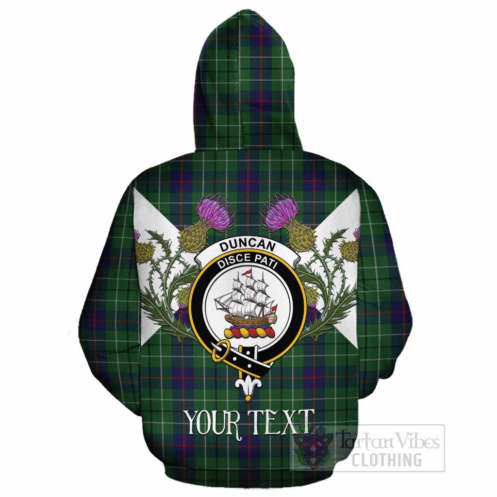 Duncan Tartan Family Crest Cotton Hoodie Scottish Burns Night Thistle Floral