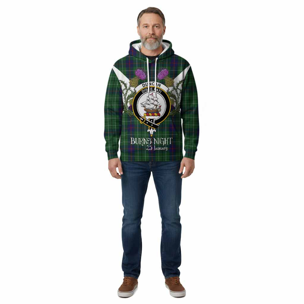 Duncan Tartan Family Crest Cotton Hoodie Scottish Burns Night Thistle Floral
