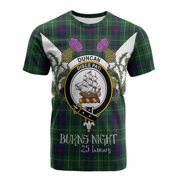 Duncan Tartan Family Crest Cotton T-shirt Scottish Burns Night Thistle Floral