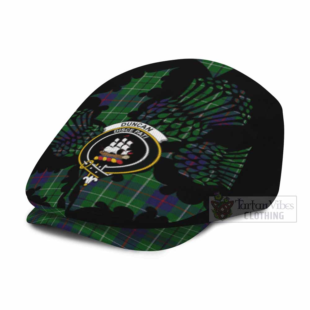 Duncan Tartan Family Crest Flat Cap, Jeff Cap Scotland Thistle Floral