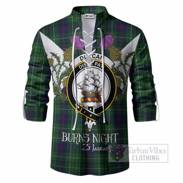 Duncan Tartan Family Crest Ghillie Shirt Scottish Burns Night Thistle Floral