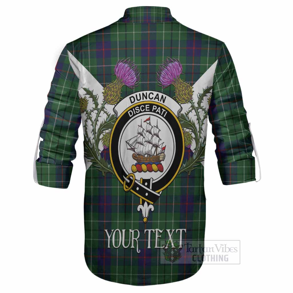 Duncan Tartan Family Crest Ghillie Shirt Scottish Burns Night Thistle Floral