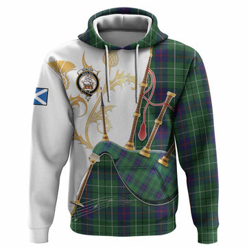 Duncan Tartan Family Crest Hoodie Bagpipes with Scottish Thistle
