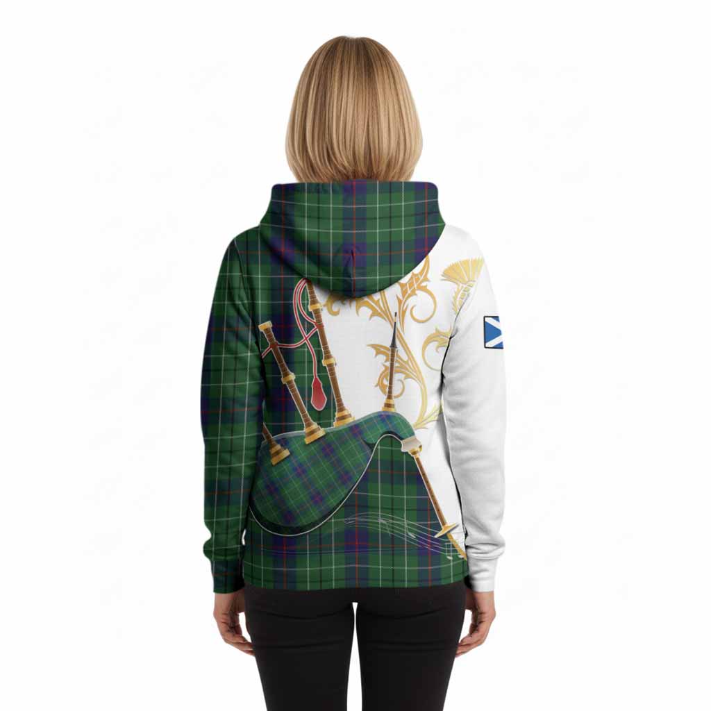 Duncan Tartan Family Crest Hoodie Bagpipes with Scottish Thistle