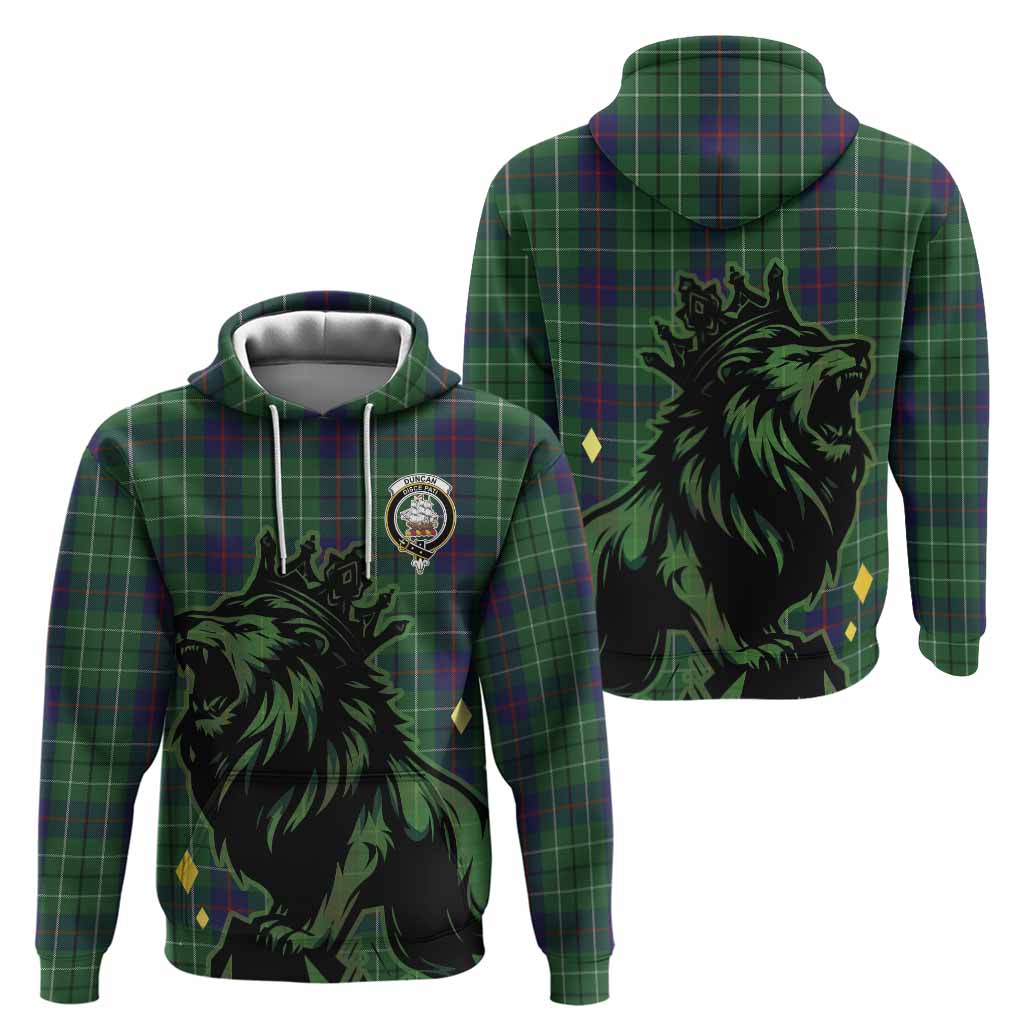 Duncan Tartan Family Crest Hoodie Crowned Lion Roaring