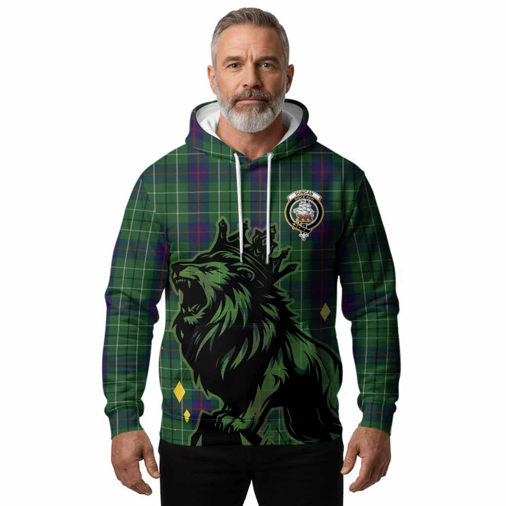 Duncan Tartan Family Crest Hoodie Crowned Lion Roaring