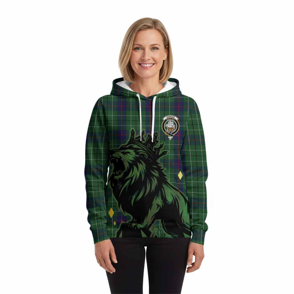 Duncan Tartan Family Crest Hoodie Crowned Lion Roaring