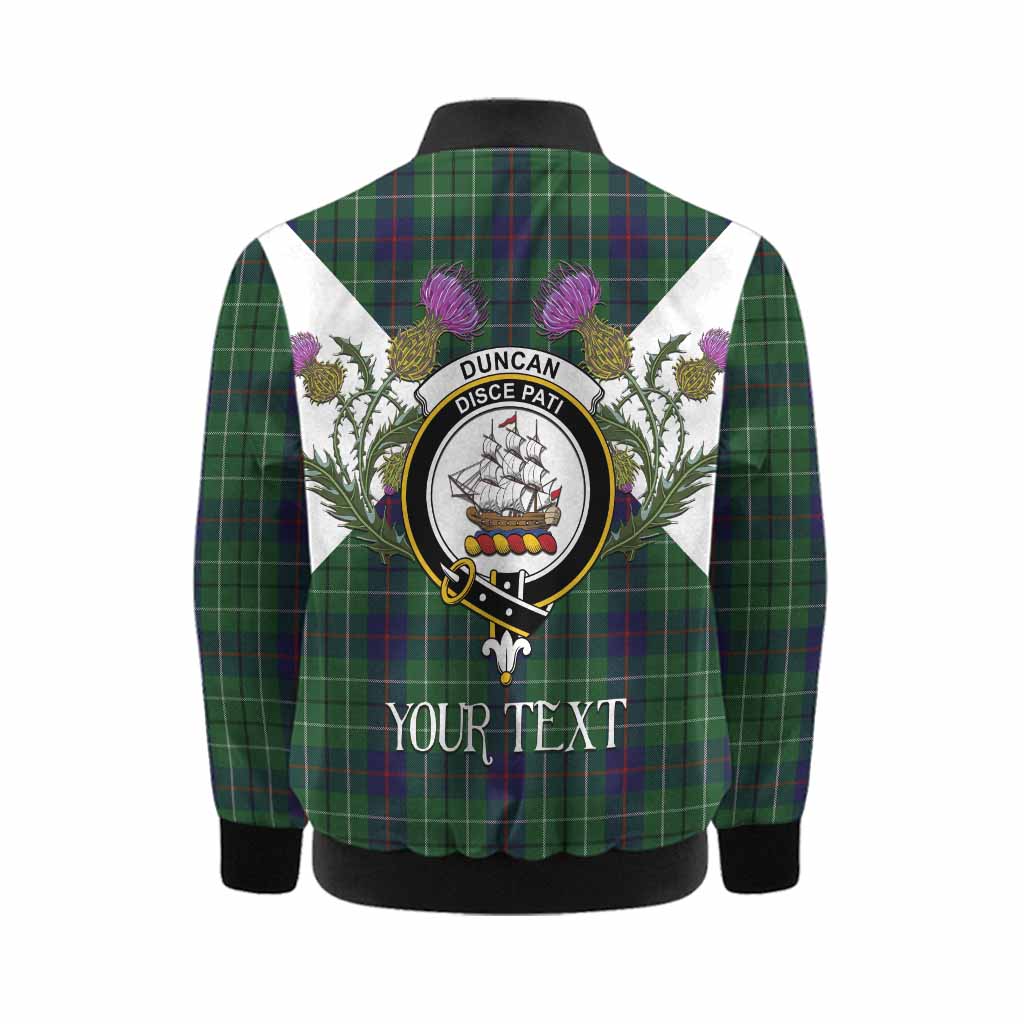 Duncan Tartan Family Crest Kid Bomber Jacket Scottish Burns Night Thistle Floral