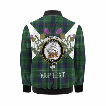 Duncan Tartan Family Crest Kid Bomber Jacket Scottish Burns Night Thistle Floral