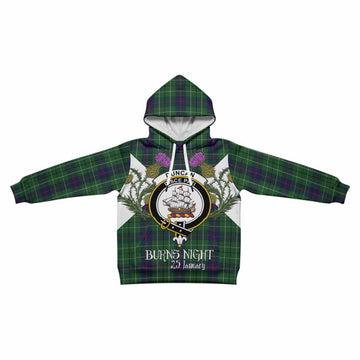 Duncan Tartan Family Crest Kid Hoodie Scottish Burns Night Thistle Floral