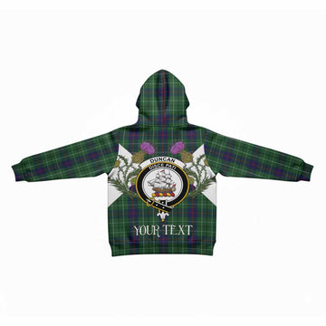 Duncan Tartan Family Crest Kid Hoodie Scottish Burns Night Thistle Floral